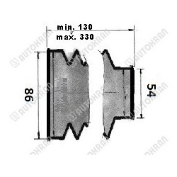 Osłona siłownika harmonijka manszeta otw. 54mm. x otw. 86mm. x szer. 100mm. x dł. min. 130mm. x dł. max. 330mm.
