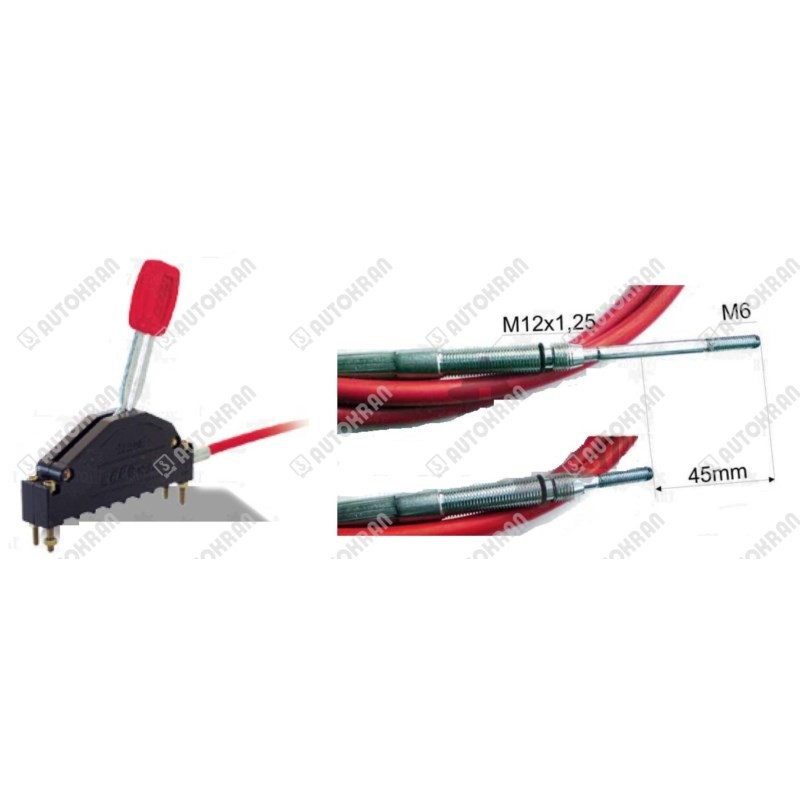 Sterownik przystawki, linka PTO (cięgno) - 2 metry - gwin M6 x M12x1,25 BI.