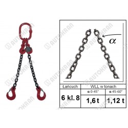 Zawiesie łańcuchowe 2 - cięgnowe MI.  6-8, 1,6t. - 1,0m, + haki skracające