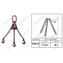 Zawiesie łańcuchowe 3 - cięgnowe MI. 13-8, 11,2t. - 3,5m, + haki skracające