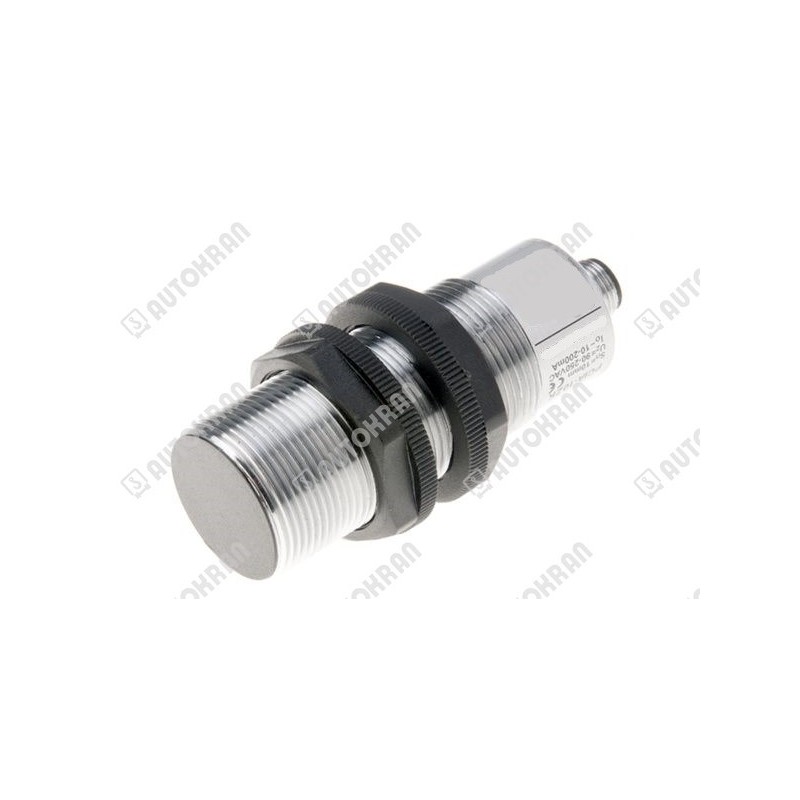Czujnik indukcyjny M30, czoło zakryte, PNP/NO, zwierny podający (plus + ), 10-30VDC, z wtyczką M12, strefa działania 0-15 mm