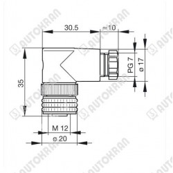 Gniazdo kątowe M12 na kabel, styki 4,