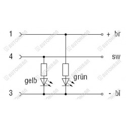 Przewód czujnika z wtyczką prostą żeńską M12 - PUR 3x0,34mm2, L5,0m, sygnalizacja LED PNP NO,