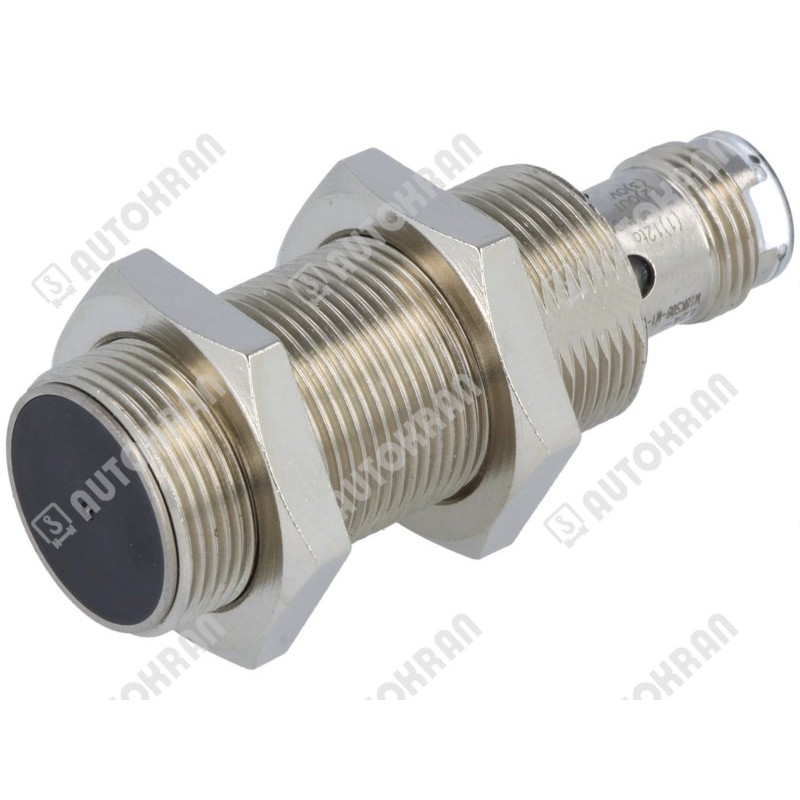 Czujnik indukcyjny M18, czoło zakryte, PNP/NC, rozwierny podający (plus + ), 10-30VDC, z wtyczką M12, strefa działania 0-8 m