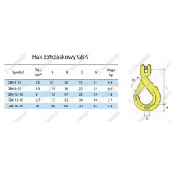 Hak łańcuchowy GU. GBK  6-10, 1.5T, bezpieczny - L  87mm.