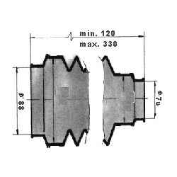 Osłona siłownika harmonijka manszeta otw. 70mm. x otw. 88mm. x szer. 120mm. x dł. min. 120mm. x dł. max. 330mm.