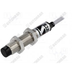 Czujnik indukcyjny M12, czoło zakryte, PNP/NO, zwierny podający (plus + ), 10-30VDC, z wtyczką M12, strefa działania 0-4 mm,